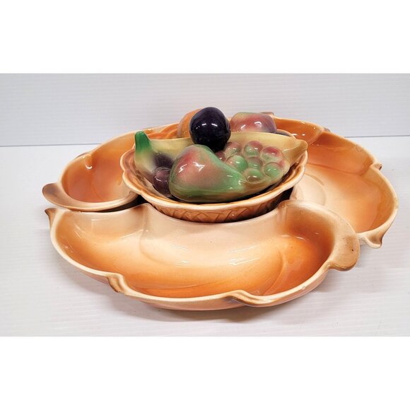 Lane & Co Van Nuys Ca 5 Piece Chip & Dip Ceramic Centerpiece Fruit Bowl #3030 - Picture 1 of 11
